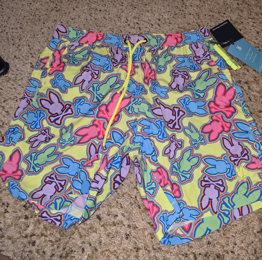 Men's Neon Bunny-Print Swim Shorts - Yellow Multi